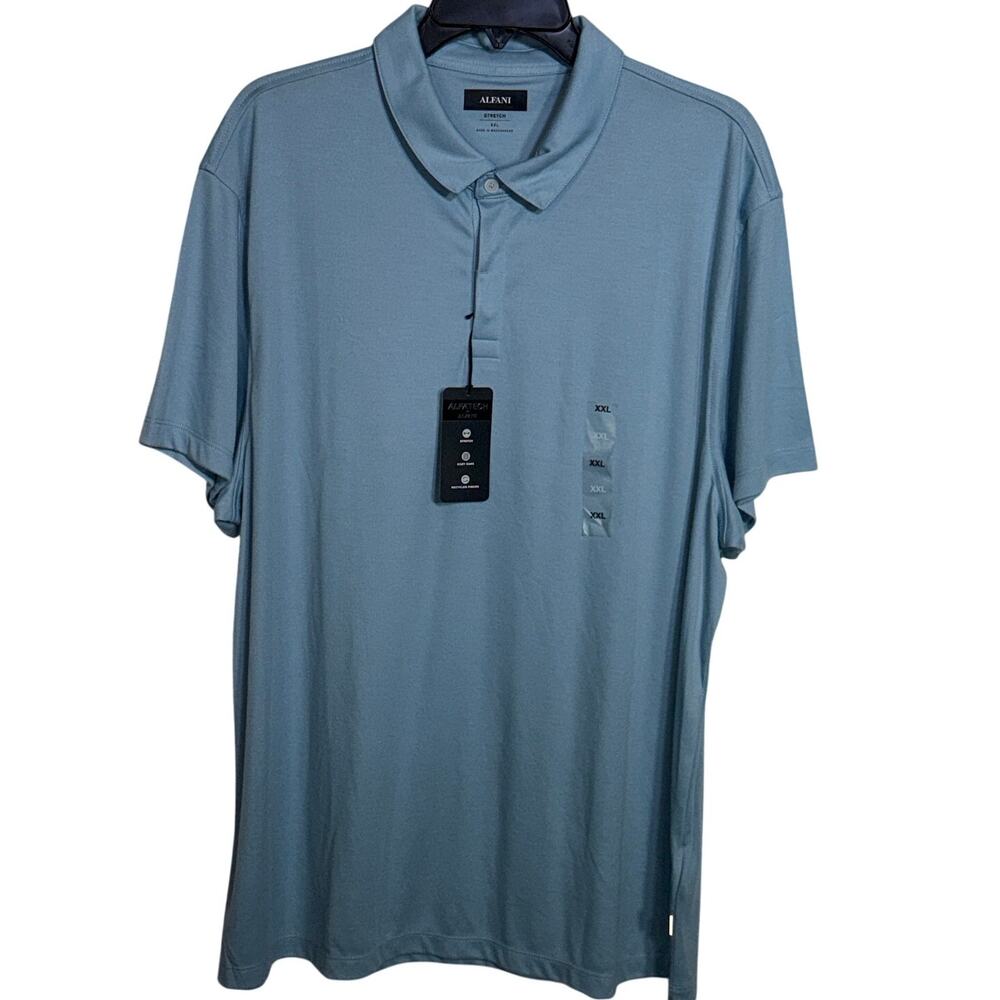 Alfani Men's AlfaTech Stretch Solid Polo Shirt, Sparrow Blue XXL $50